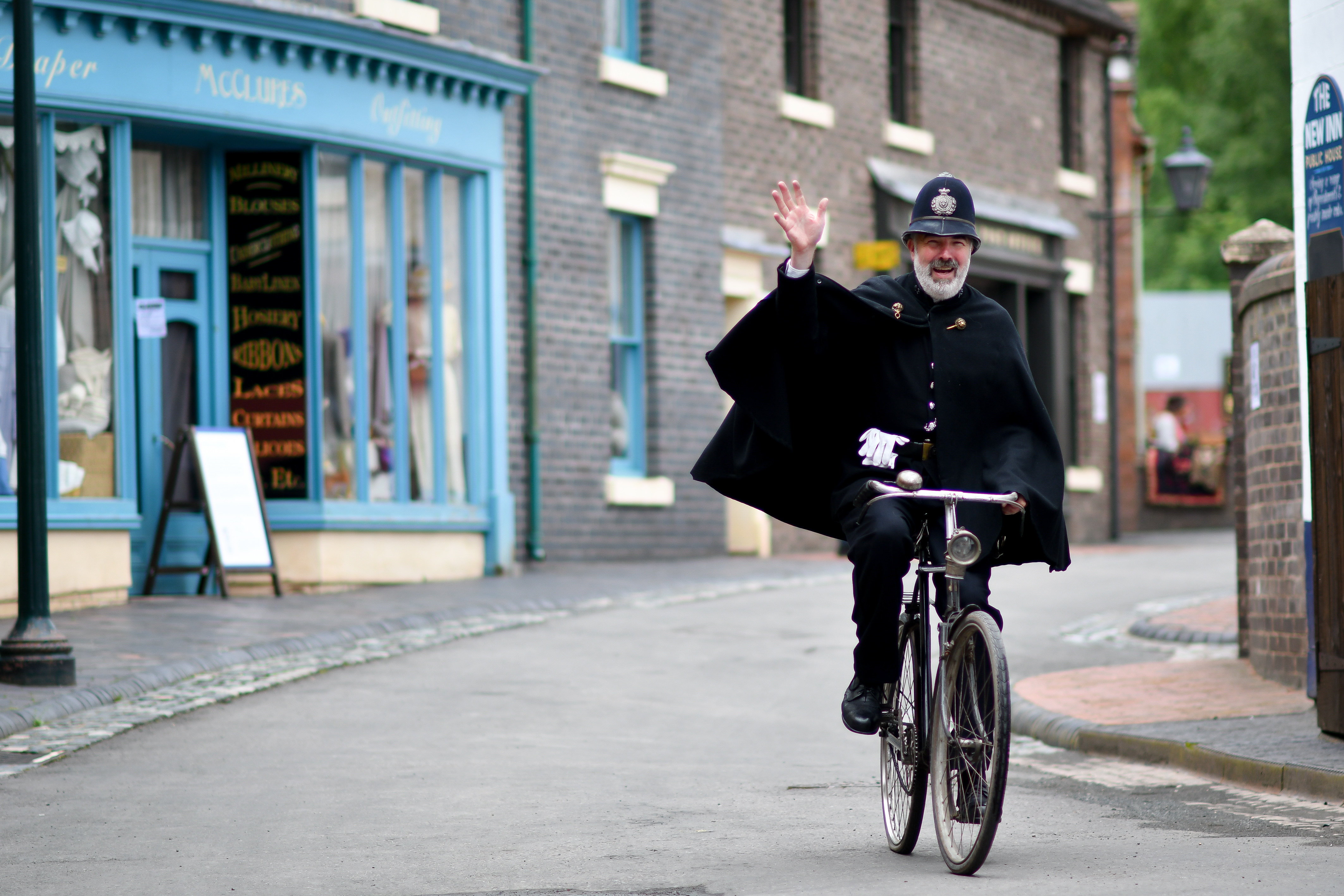 Constable Jarret on his bike at Blists Hill Victorian Town
